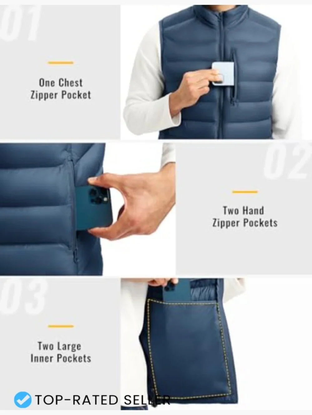 Men's Quilted Puffer Vest Lightweight Insulated Water Resistant Zip Front